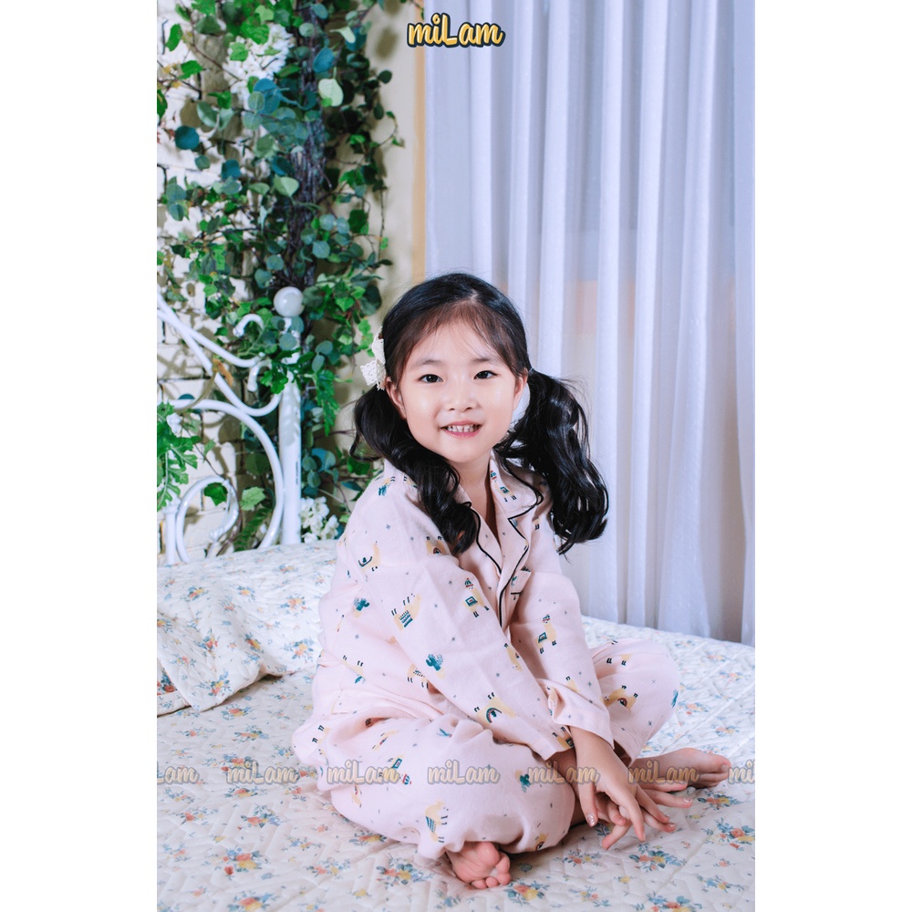Bộ quần áo Pyjama cổ vuông dài tay MILAM mặc nhà thoải mái dễ chịu cho mẹ và bé