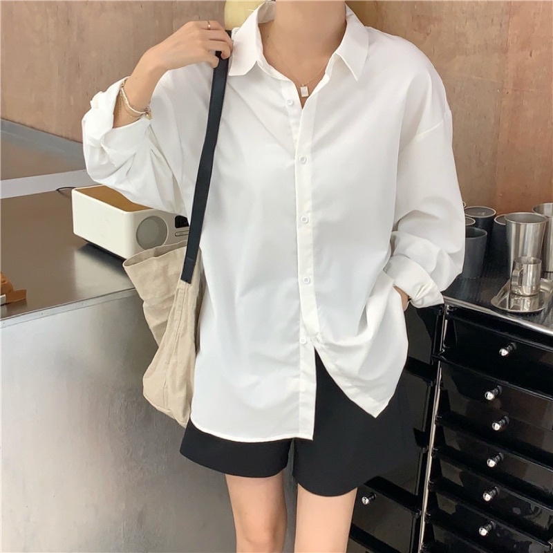 Áo sơ mi trắng dáng rộng, áo sơ mi trắng dài tay Unisex cá tính chất vải dày dặn hàng QC