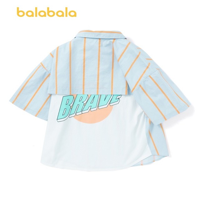 (7-16 tuổi) Áo sơ mi hãng BALABALA thiết màu xanh sọc cam kế phong cách Hàn Quốc cho bé trai 20222111810400386