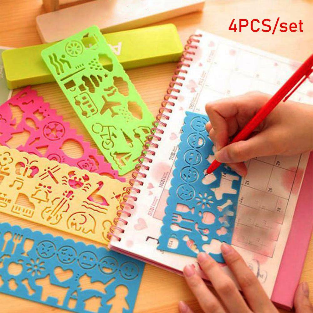 Set 1 / 4 Thước Hình Học Vẽ Hình Động Vật Vui Nhộn Cho Bé