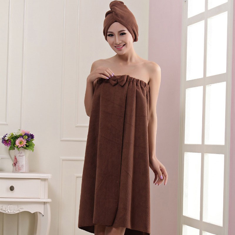Bộ khăn tắm quấn người và trùm đầu cho nữ thấm hút nước tốt