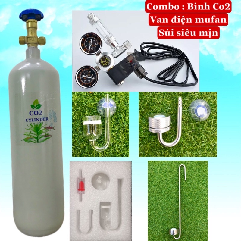 Combo bình Co2 van điện mufan và sủi thuỷ tinh siêu mịn | Trọn bộ Co2 phụ kiện thuỷ sinh