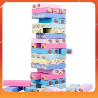 Bộ Đồ Chơi Rút Gỗ Domino 51 Thanh Nhiều Màu In Hình Động Vật - Đồ Chơi Gỗ Thông Minh An Toàn Phát Triển Trí Tuệ Cho Bé