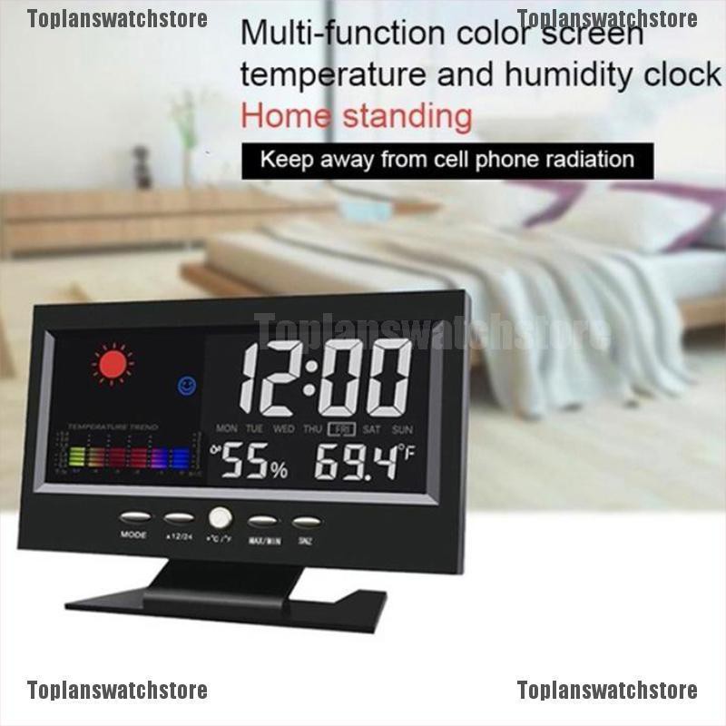 Đồng Hồ Báo Thức Điện Tử Màn Hình Màu LCD Hiển Thị Thời Tiết