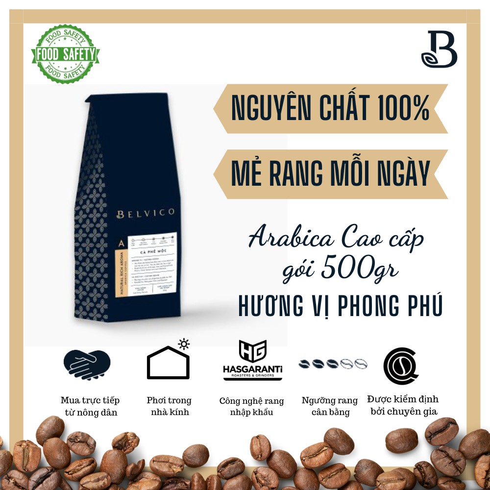 Cà phê Arabica cao cấp - Hương vị phong phú - nguyên chất 100% - gói 500gr - Belvico coffee