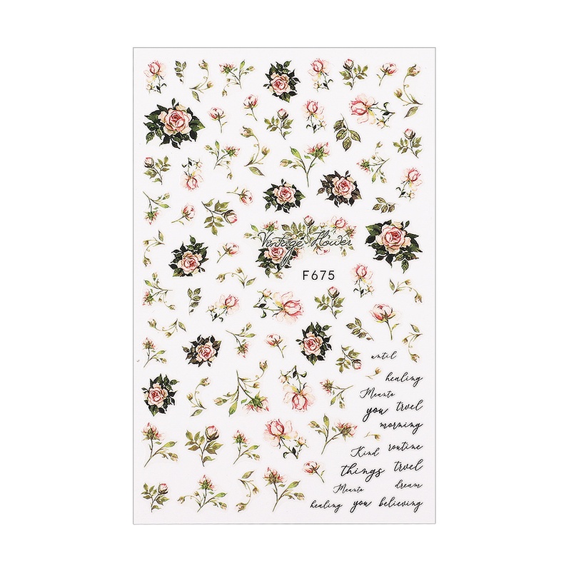 [Hàng mới về] Tờ miếng dán trang trí móng tay họa tiết hoa hồng và bướm diy