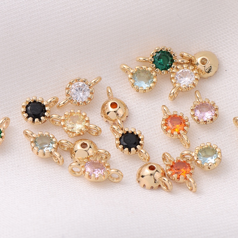 Mặt Dây Chuyền Tròn Bằng Đồng Mạ Vàng 14K Đính Đá Zircon Làm Trang Sức Thủ Công diy