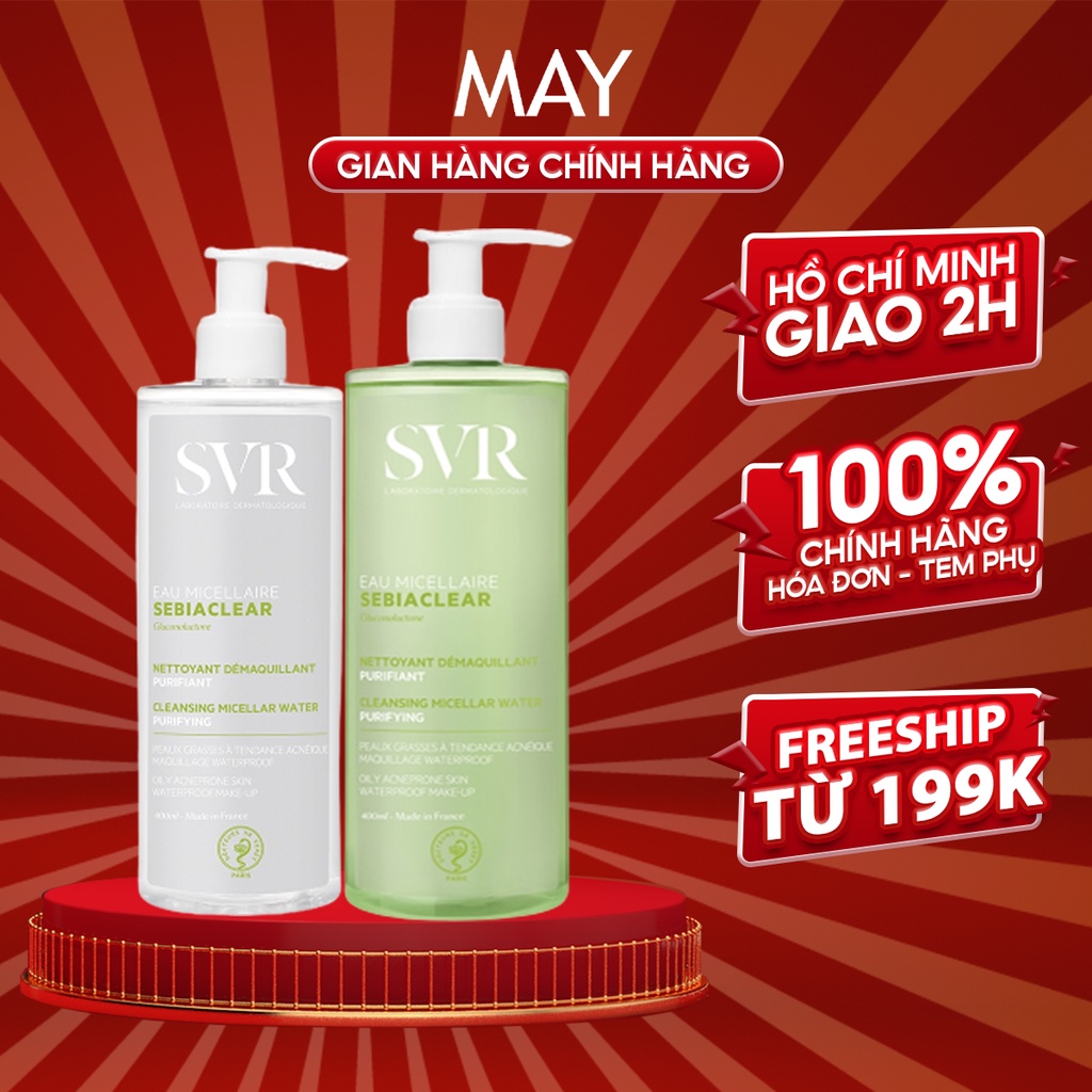 Combo Tẩy trang &amp; Sữa Rửa Mặt SVR Sebiaclear Eau Micellaire 400mlx2 - Dành Cho Da Dầu