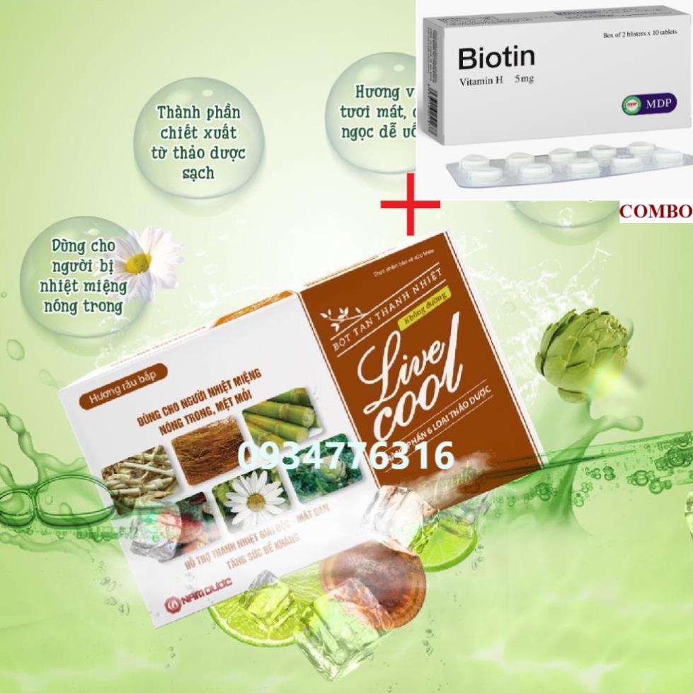 Combo Biotin 5mg+ ✅ Bột tan thanh nhiệt Livecool không đường (Hộp 10 gói)