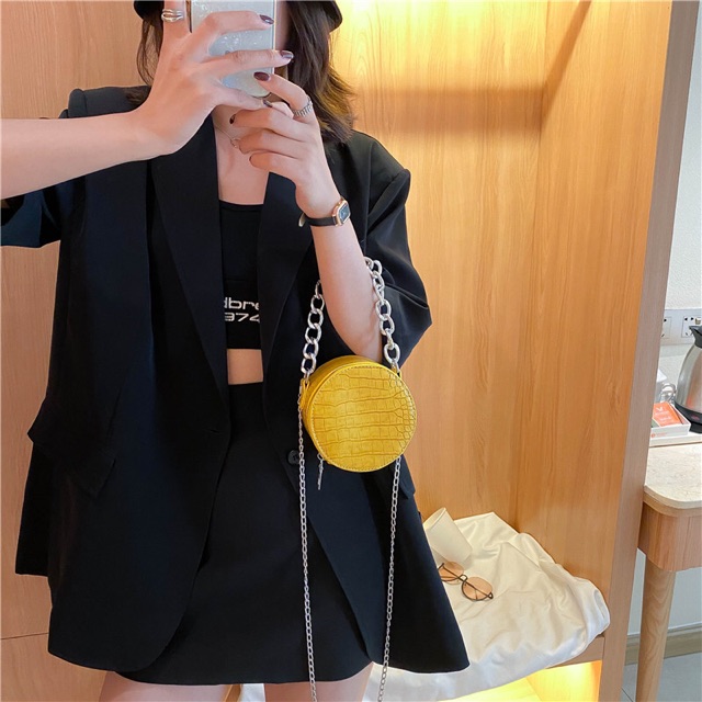 Túi Đeo Chéo Mini Tròn Dây Xích Cá Tính Mới 👉 freeship 👉 có sẵn