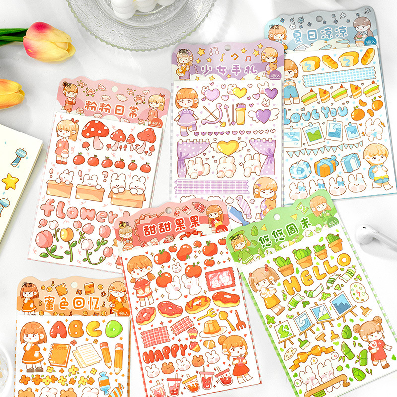 Set 4 Miếng Dán Trang Trí Hình Cô Gái Hoạt Hình Dễ Thương