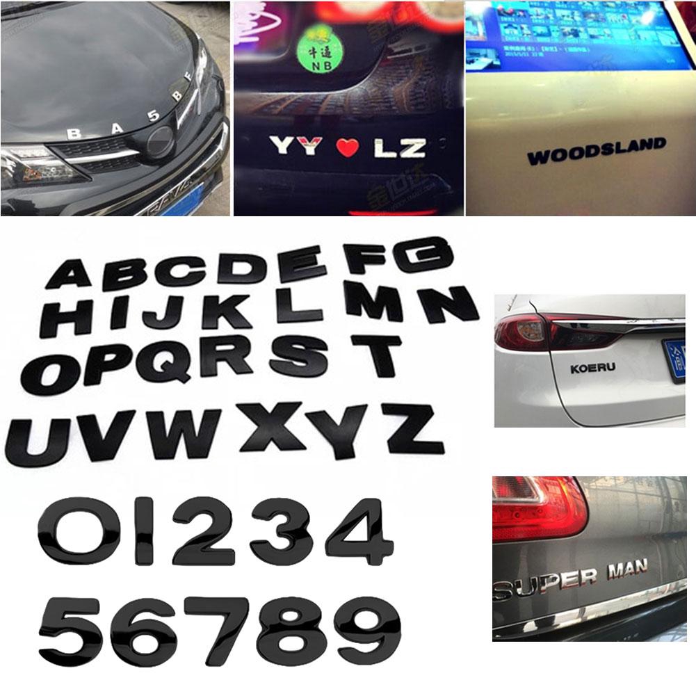 🚗Nhãn dán xe 3D DIY (A-Z & 0-9) Bảng chữ cái kim loại Nhãn dán biểu tượng xe ô tô Decal màu đen