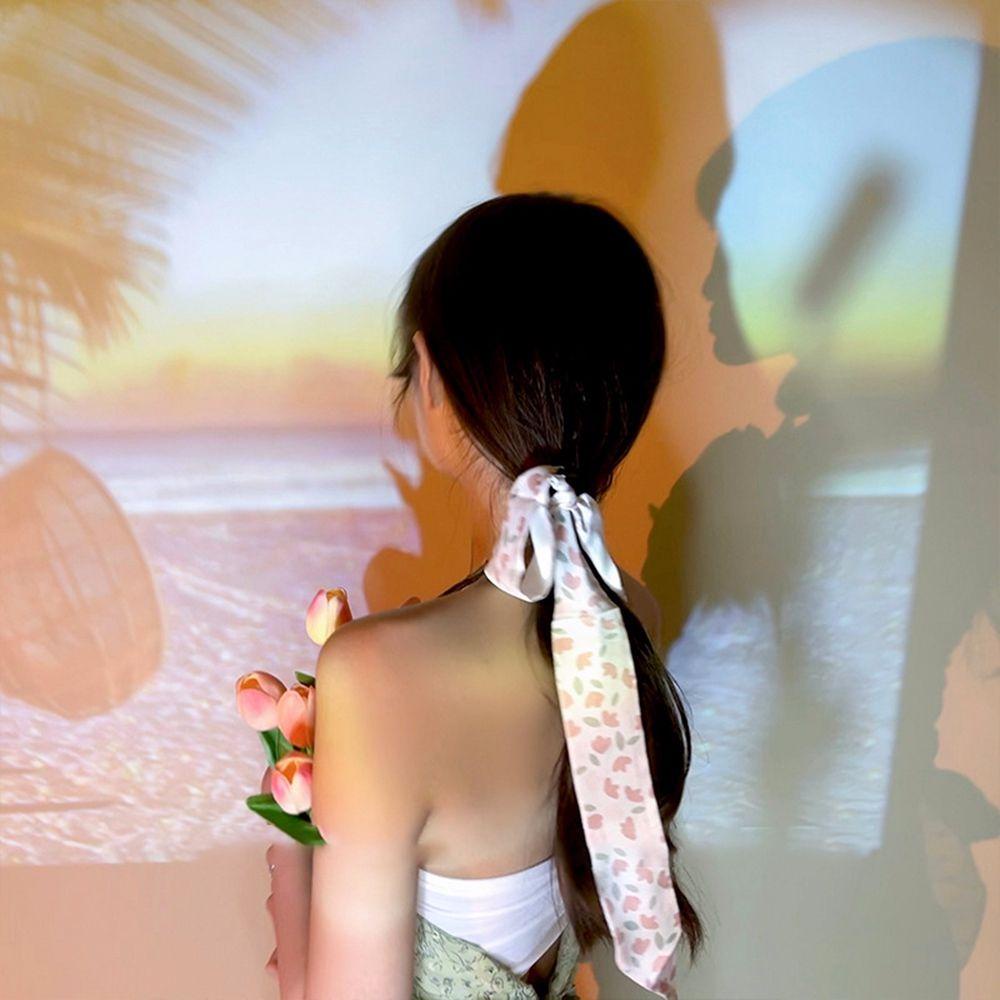 Dây Cột Tóc Lụa In Họa Tiết Hoa / Trái Cây Kiểu Hàn Quốc Thời Trang Mùa Hè