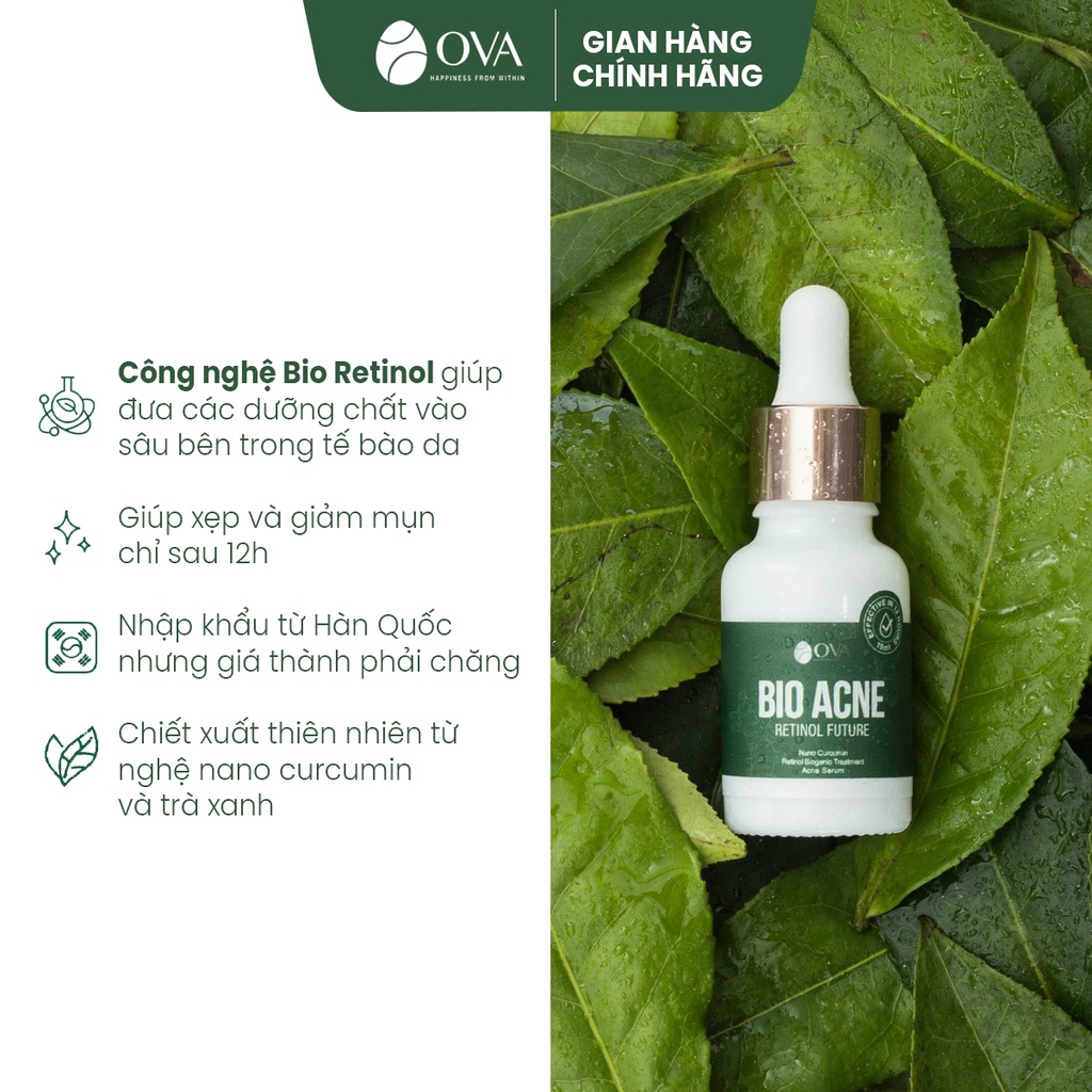 Serum chấm mụn trứng cá làm mờ giảm thâm Ova Bio Acne lọ 15ml made in korea, bio retinol kiềm dầu dưỡng ẩm da mặt, đầu.