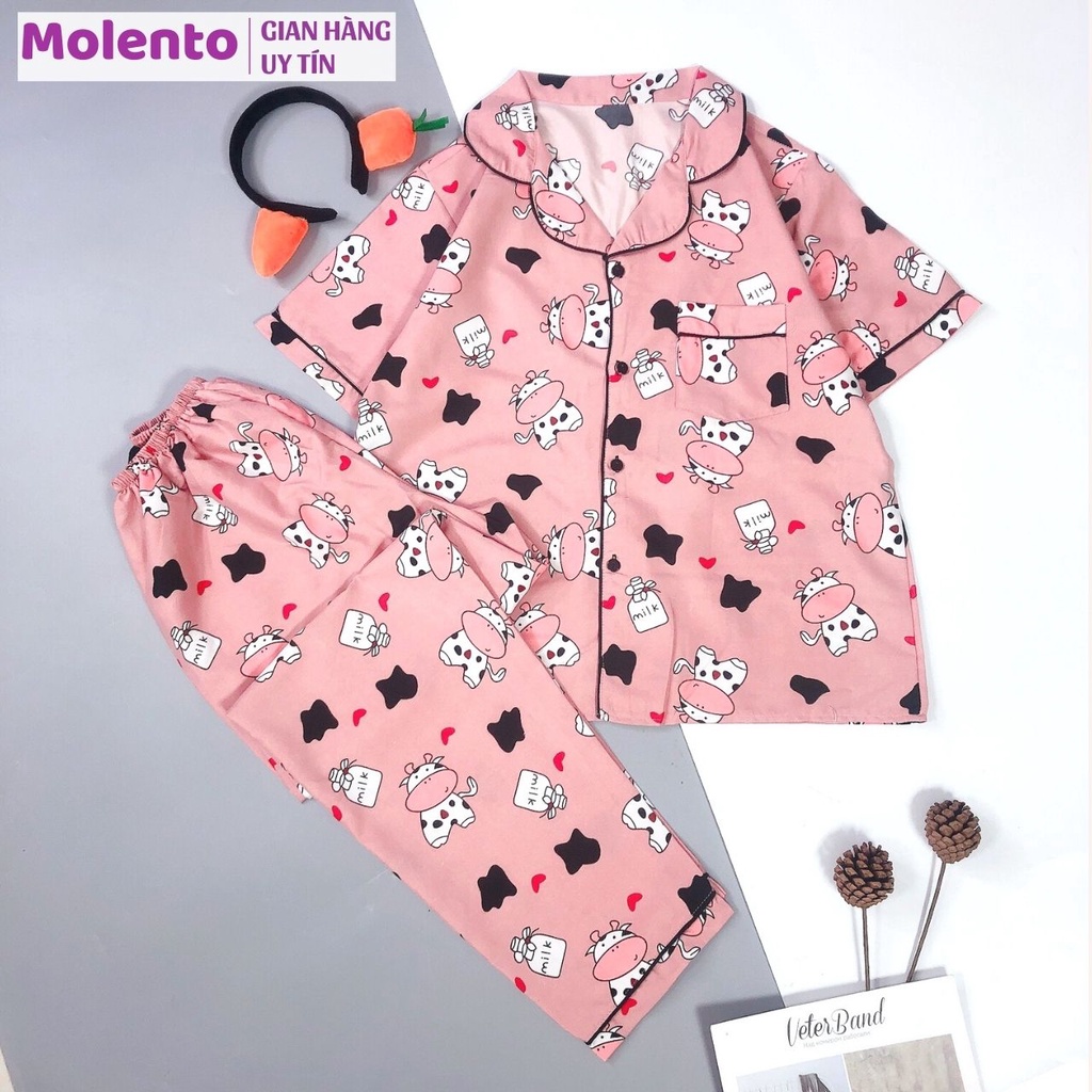 Bộ mặc nhà nữ thu đông Molento cộc tay quần dài chất kate thái loại 1 siêu nhẹ, thoáng mát - M55 | BigBuy360 - bigbuy360.vn