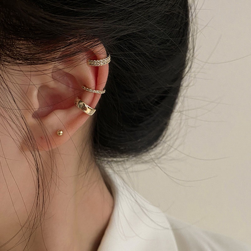 Bộ 3 Khuyên Kẹp Tai Đính Đá Zircon Kiểu Hàn Quốc Sáng Tạo Thời Trang