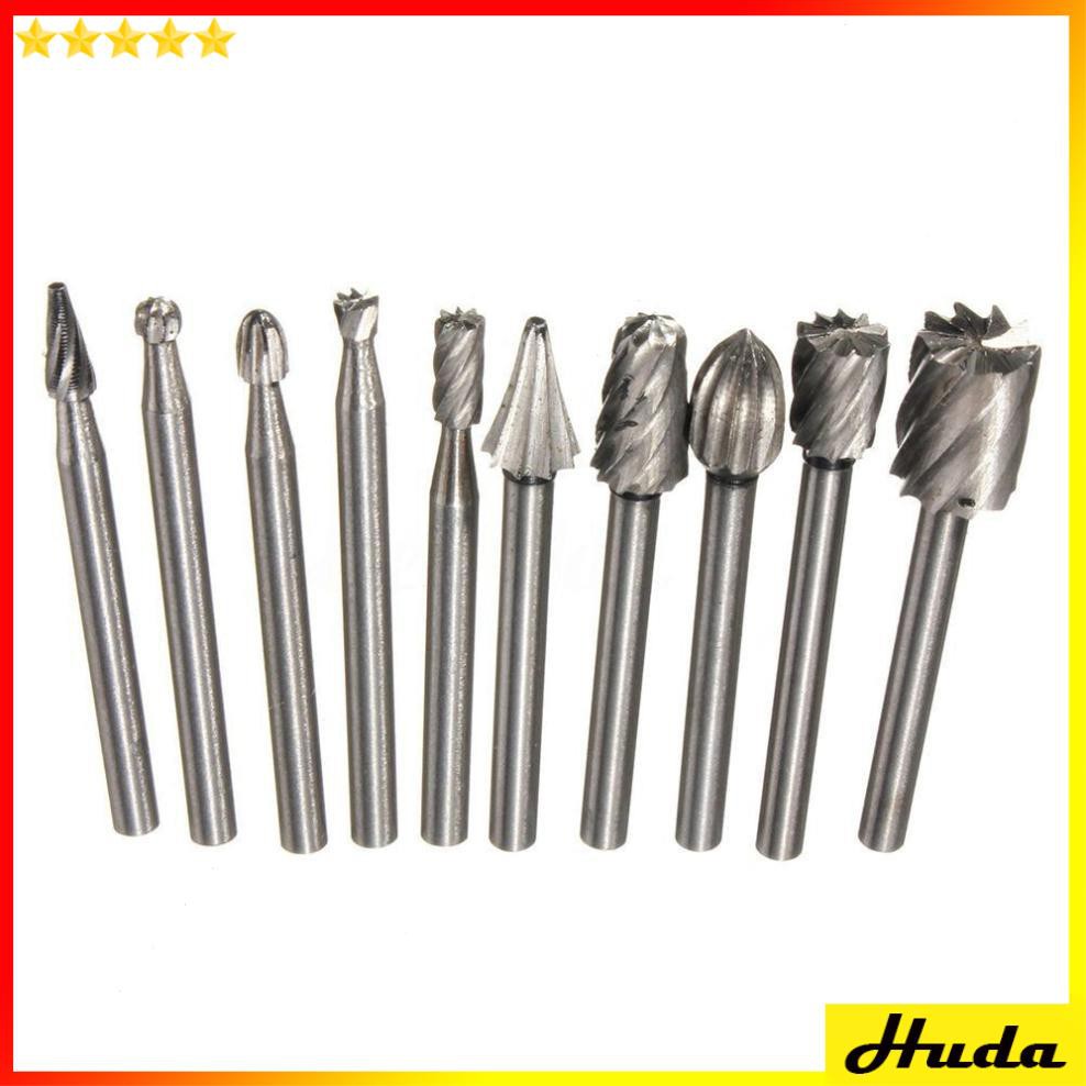 Bộ 10 đầu mũi mài khắc làm gỗ lũa cán 3mm  -  đồ làm mộc