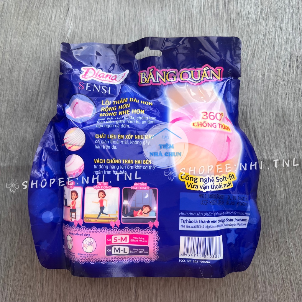 Băng Vệ Sinh Ban Đêm Dạng Quần  Diana Sensi Size S - M / M - L Gói 2 Miếng