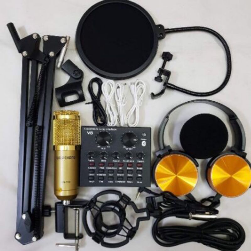 Compomíc mic hát Livetream V8 ,waichang BM900 ( loại1). tặng kèm tai nghe