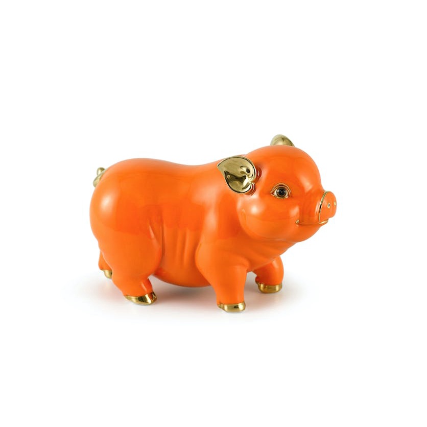 Tượng Heo Tài Lộc Minh Long 9cm màu chỉ vàng