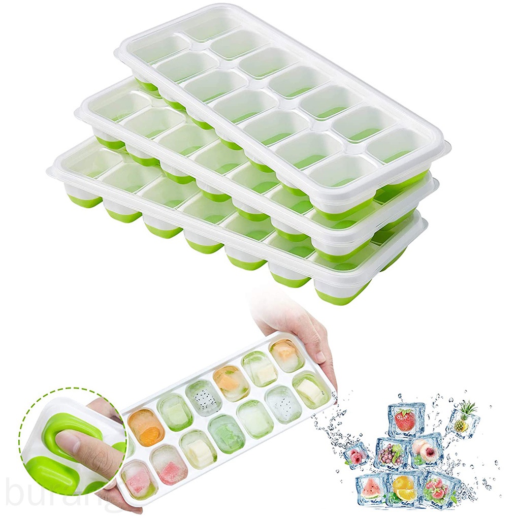 Khuôn silicone làm đá viên 14 ô có nắp đậy an toàn tiện dụng cho nhà bếp