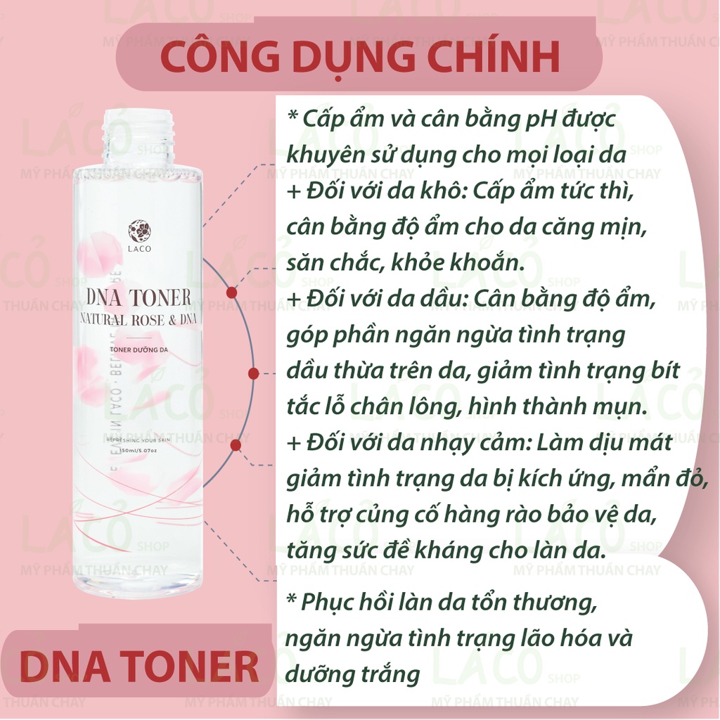 Toner nước hoa hồng LACO DNA Toner dưỡng chất DNA Cá Hồi tăng cường dưỡng ẩm và cân bằng da tối ưu toner cho da mụn