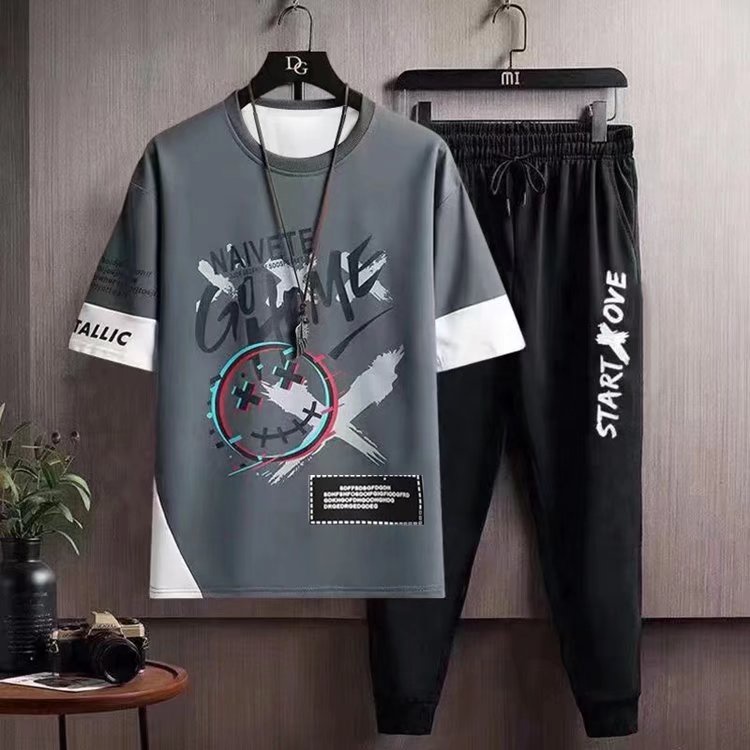 Bộ Áo Thun + Quần Dài Thể Thao In Họa Tiết Phong Cách Hip Hop Nhật Bản Thời Trang Mùa Hè Cho Nam Cỡ M-5XL