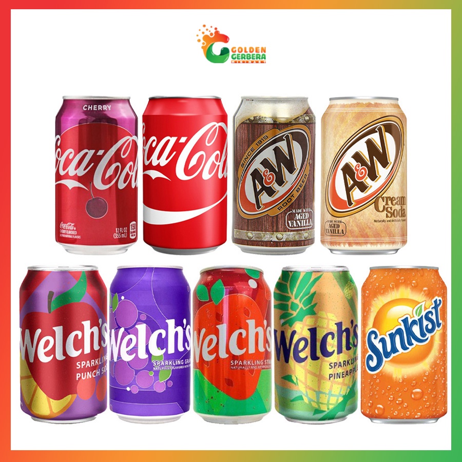 Nước Ngọt Mỹ Nhiều Vị (Coca Vanilla, Welch’s, A&W, DrPepper, 7up) 355ml Giá Tốt