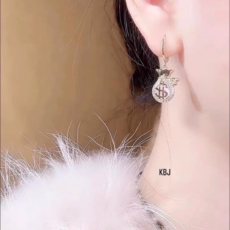 Bông tai bạc ta hình túi tiền siêu xinh, khuyên bạc Bibi