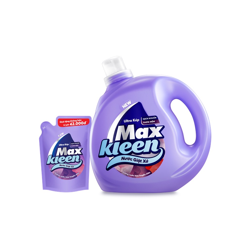 Nước giặt xả Maxkleen Hương Nước Hoa Huyền Diệu: 1 Chai 2.4kg + 1 Túi 600g