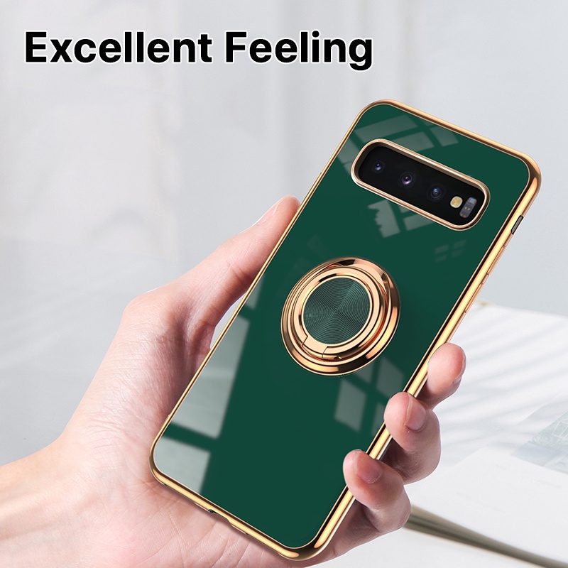 Mạ Vàng Ốp Lưng Samsung S10 Plus S20 S21 Hộp đựng Giá đỡ Nhẫn Xoay 360 Glitter Chân đế Mỏng Mềm Máy ảnh Có Vỏ Bảo Vệ