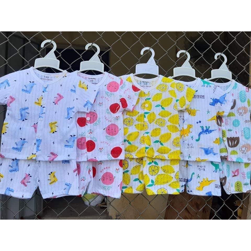 Bộ lửng tay cotton giấy cài cúc giữa mềm mai cho bé trai và gái