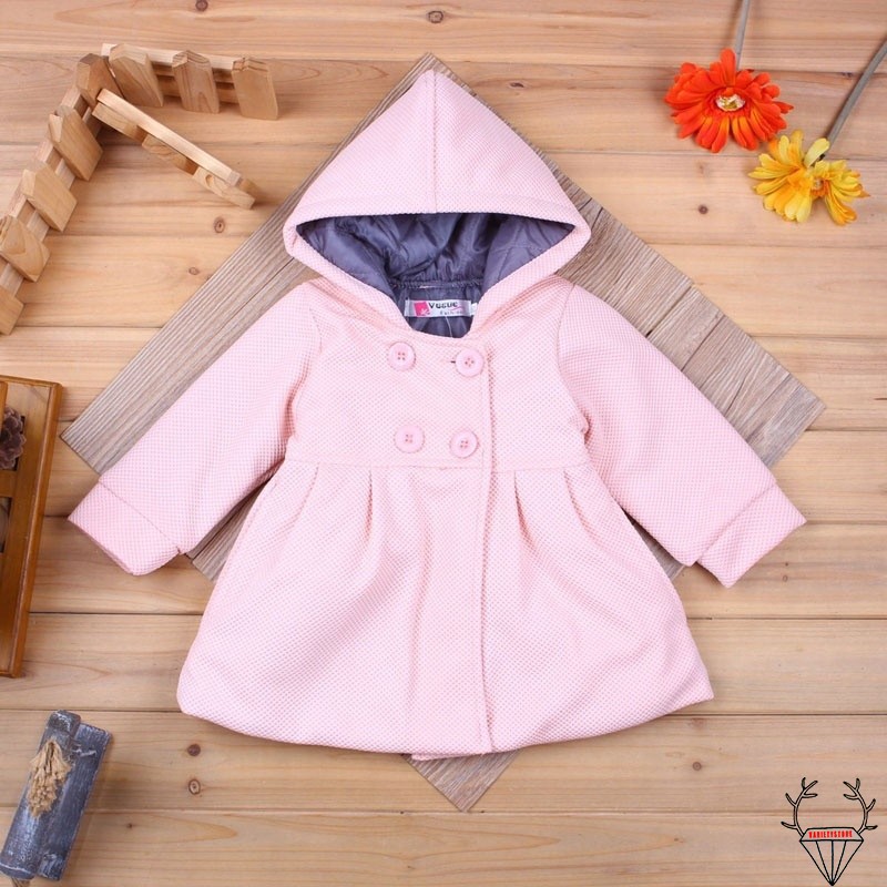 TEI-New Baby Toddler Girl Autumn Winter Horn Button Hooded Pea Coat Outerwear