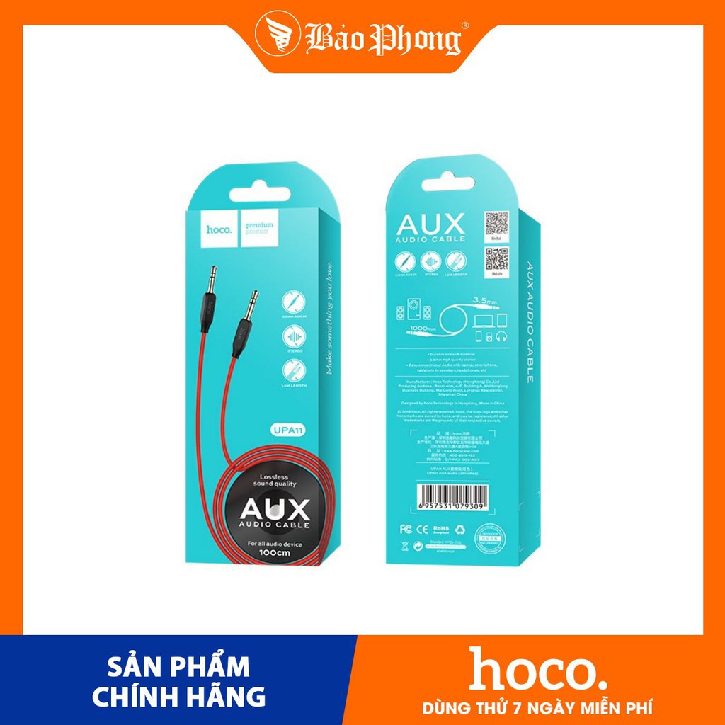 Cáp Chuyển Âm Thanh 3.5Mm 2 ĐẦU HOCO UPA11 Dài 1M Jack Âm Thanh 3.5mm kết nối âm thanh từ điện thoại ra loa