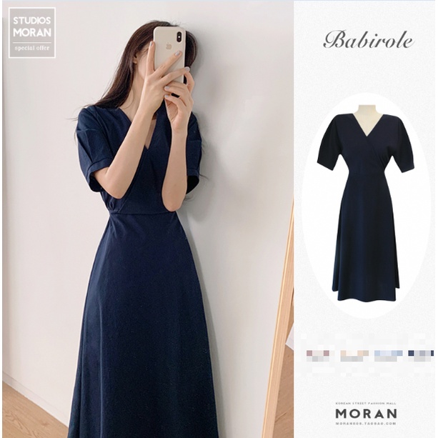 (ORDER) Váy MORAN cộc tay cổ V thắt nơ sau lưng nhẹ nhàng vintage Hàn Quốc nhiều màu (HÀNG_ORDER)