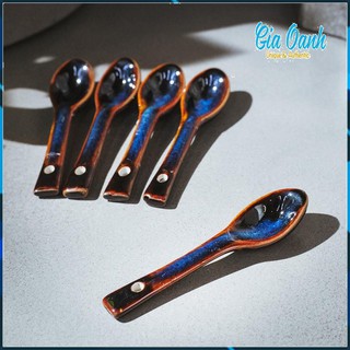 Thìa Cafe Men Xanh Hoả Biến - Thìa Cafe Gốm Sứ