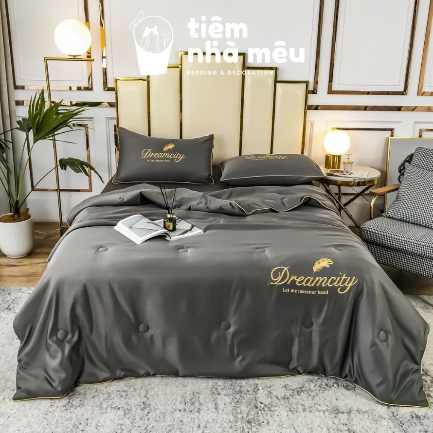 Bộ Chăn Ga Gối lụa 40s ✨ m6/m8/2m -Tiệm Nhà Mêu✨Set 4 Món Dream City2Vỏ gối ,drap ,vỏ chăn  Hàng Cao Cấp Nhập Khẩu(vol2)