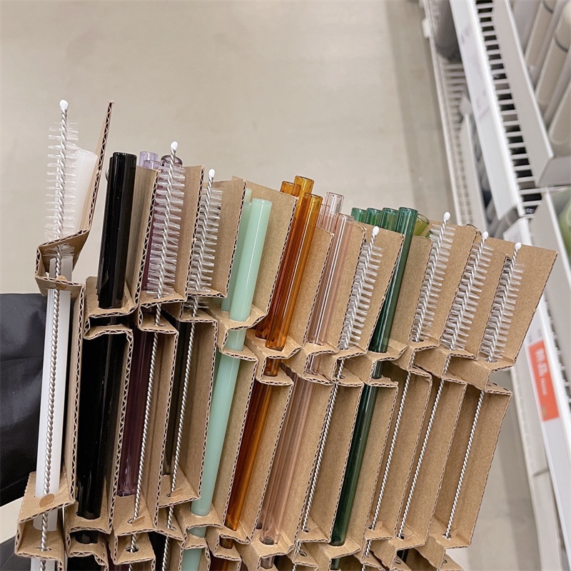 Bộ 4 ống hút thủy tinh nhiều màu kích thước 200mm*8mm