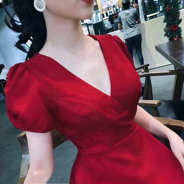 Đầm đỏ form dài cổ V (kèm hình thật) | BigBuy360 - bigbuy360.vn