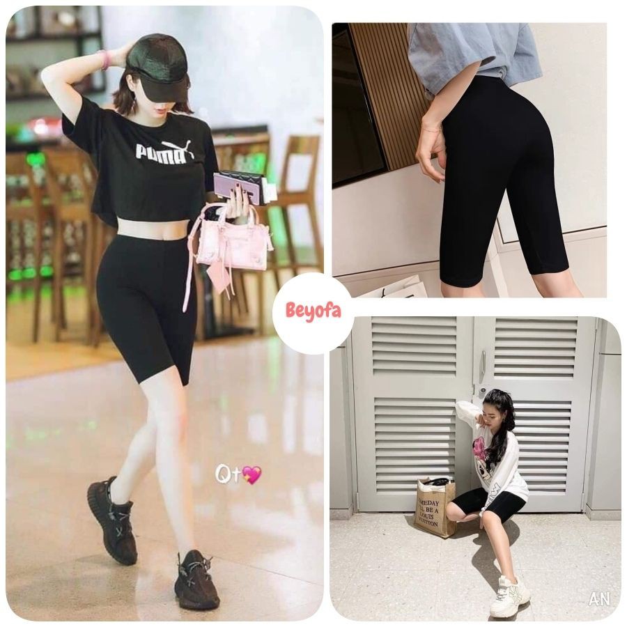 Quần Legging Lửng Nữ Xuất Hàn - Quần Biker Ôm Tập Gym Dáng Ngắn