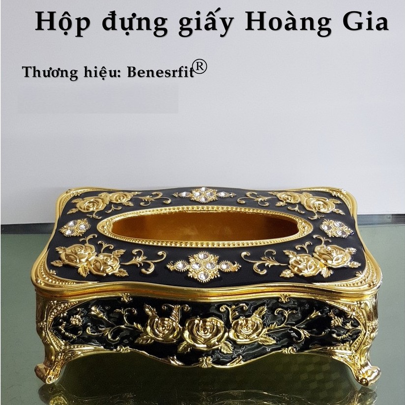 Hộp Đựng Giấy Ăn Mạ Vàng Hoàng Gia Từ Hợp Kim Cao Cấp Có Nắp Để Đồ Đặt Bàn Sang Trọng nặng 900gr