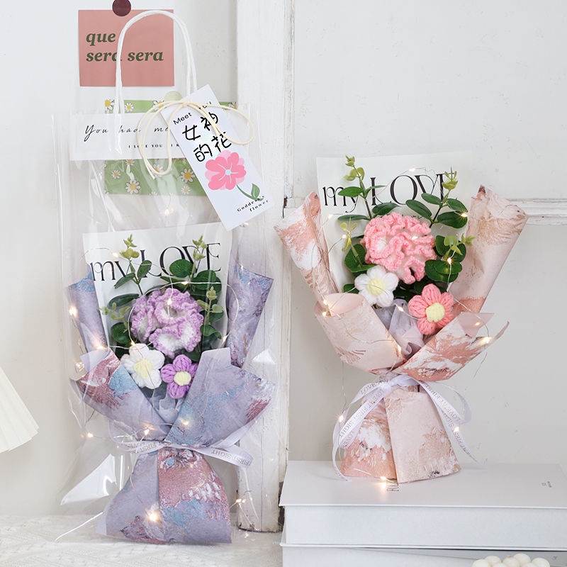 Sản Phẩm Hoàn Thiện Bó Hoa Cẩm Chướng Bằng Len Thủ Công Sáng Tạo Làm Quà Tặng Sinh Nhật Bạn Gái / Mẹ Cho Bạn Gái