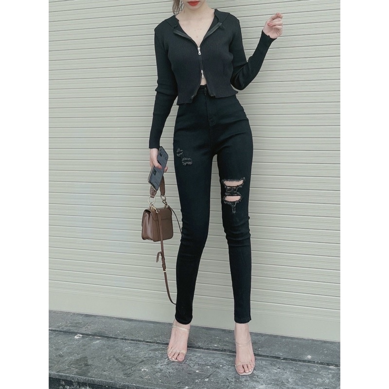 quần skinny jeans lưng, cạp siêu cao, nút bấm loại 1 ( hình thật 100%)