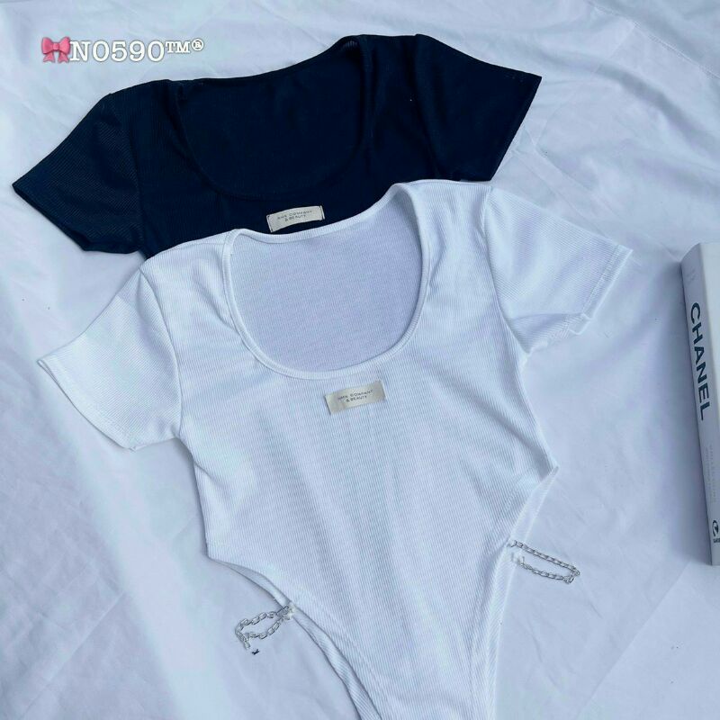 Áo bodysuit thun gân tăm kèm tag ngắn tay phối xích eo kheo dáng quyến rũ sexy - Mã: 503 TV-Fashion | BigBuy360 - bigbuy360.vn
