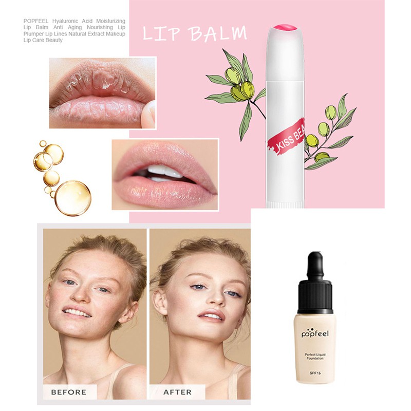 [Hàng mới về] Bộ mỹ phẩm trang điểm Popfeel gồm phấn mắt + bút vẽ chân mày + son môi + cọ và mút tán có túi đựng | BigBuy360 - bigbuy360.vn