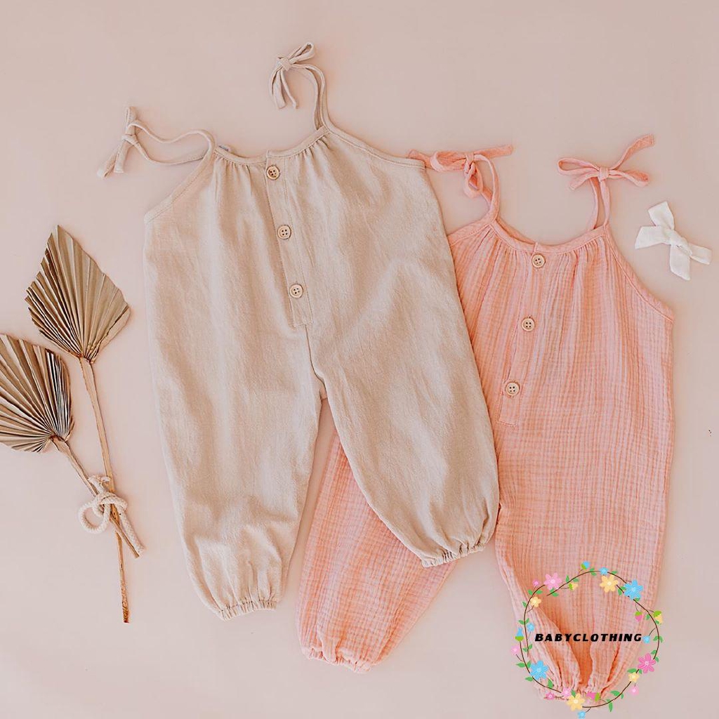 Trang phục jumpsuit phối dây bằng cotton thời trang cho bé gái 0-24 tháng