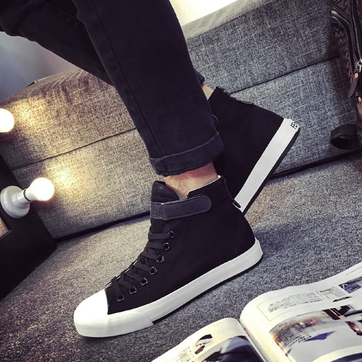 Giày sneaker cao cổ nam vải 2 màu Đen và Trắng | BigBuy360 - bigbuy360.vn