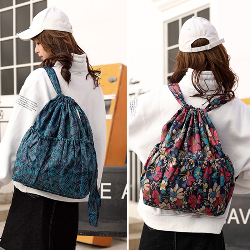 Ba Lô Rút Dây Siêu Nhẹ In Họa Tiết Hoa Phong Cách Boho Sức Chứa Lớn Cho Nữ