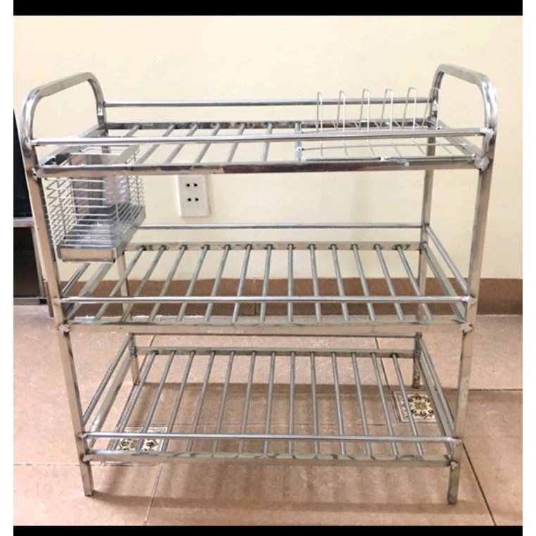 Kệ bát inox dày 3tầng kèm ống đũa