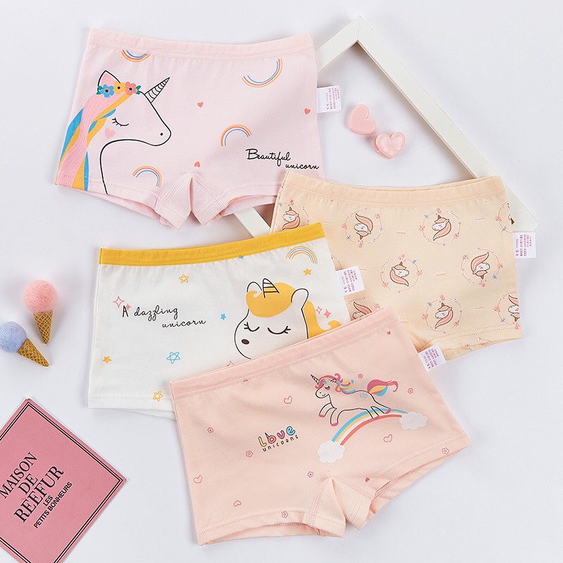 Quần Lót Bé Gái Tam Giác Chip Đùi Sét 4 Cái Chất Cotton Mềm Mịn Họa Tiết Xinh Xắn, Dễ Thương QL5
